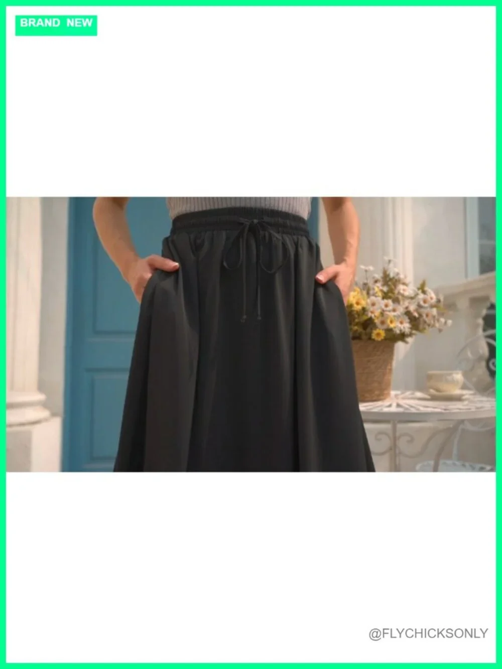 Flowy Maxi Skirt with Pockets Pleated High Waisted Casual Long Skirt